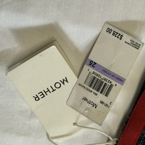 NWT MOTHER Insider Crop Step Fray Dark Blue Cropped‎ Jeans with Red Accents - Picture 16 of 16